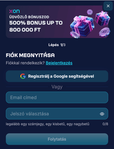 Regisztráció Xon Bet casino